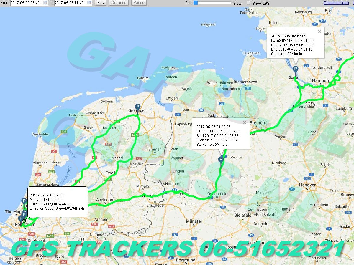 GAPRS   gebruiksklare magneet magneet gps tracker kaart  route naar Noord Duitsland