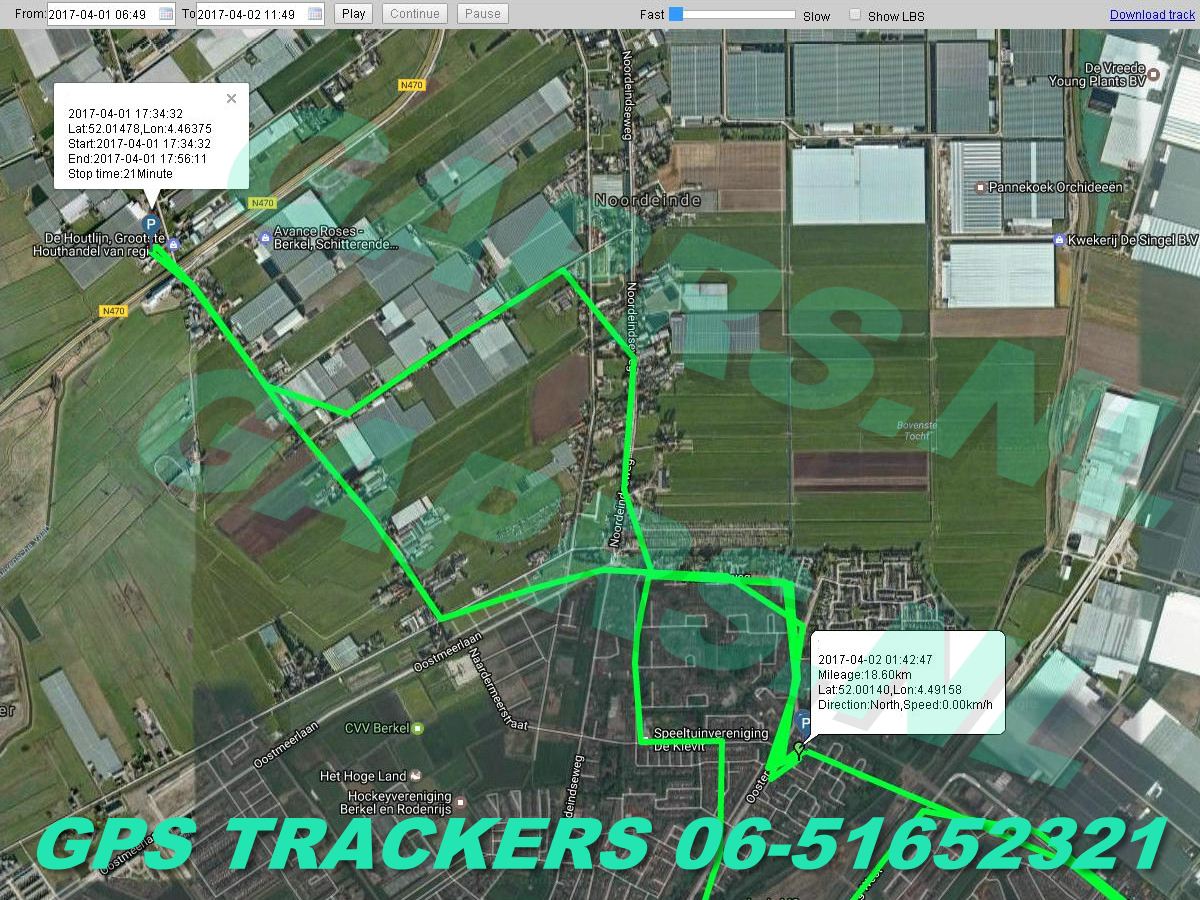 GAPRS   gebruiksklare magnetische magnetische gps tracker satellietview kaart  met stopplekken